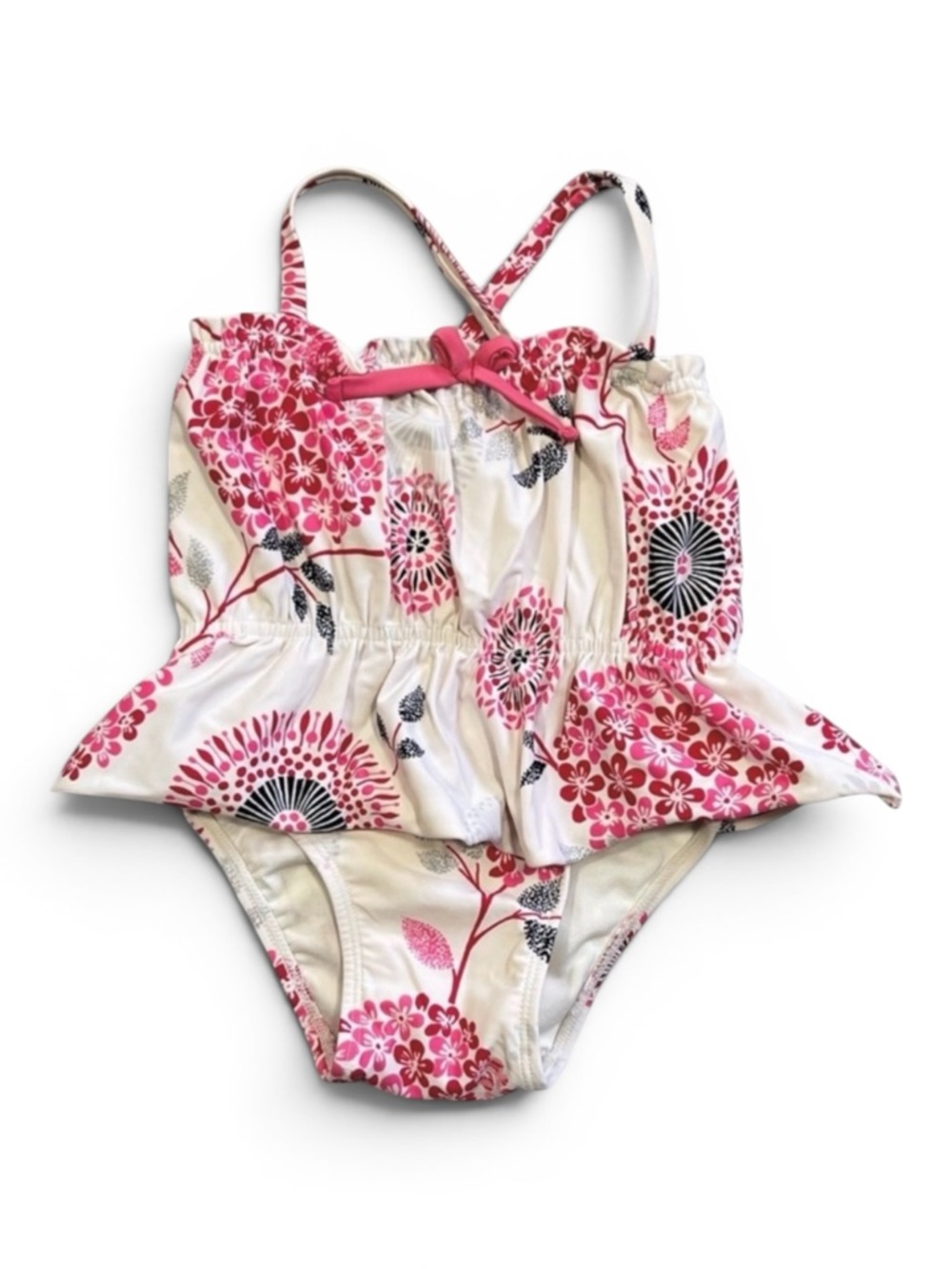 Baby Gap Girls 18-24M Floral One-Piece Swimsuit Peplum Ruffle EUC